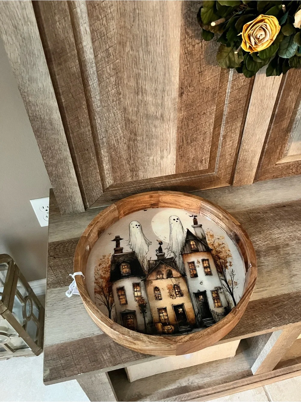 Viral Halloween Whimsical Ghost Wooden Tray Haunted House